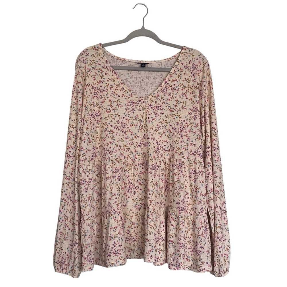 Torrid Texture Jersey V-Neck Long Sleeve Tiered Floral Top Women Size 3X